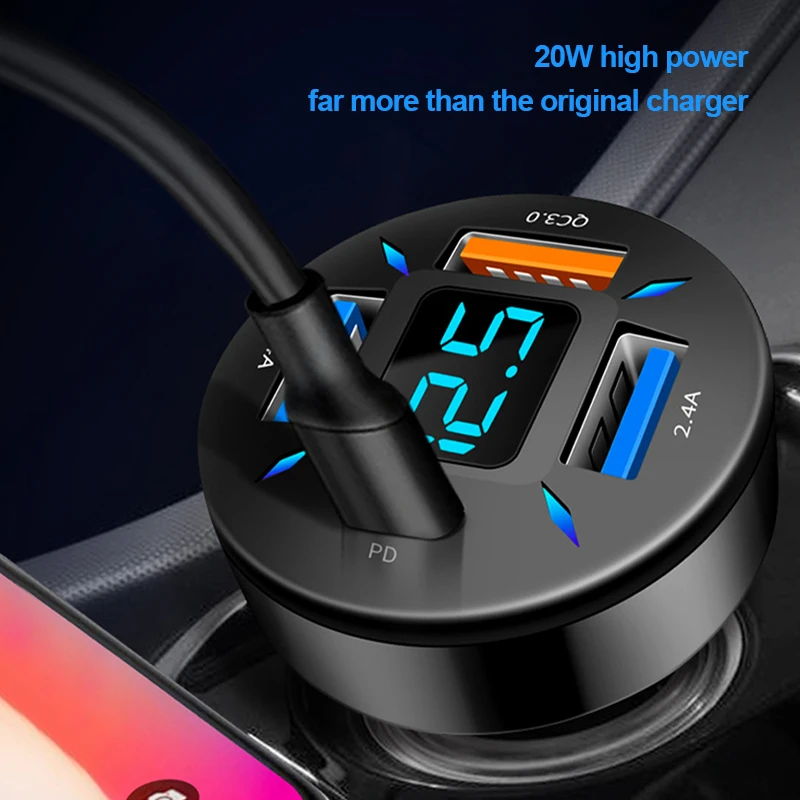 66W 4 Ports USB Car Charger Fast Charging PD Quick Charge 3.0 USB C Car Phone Charger Adapter For Xiaomi Samsung iPhone 13 12 - Image 3